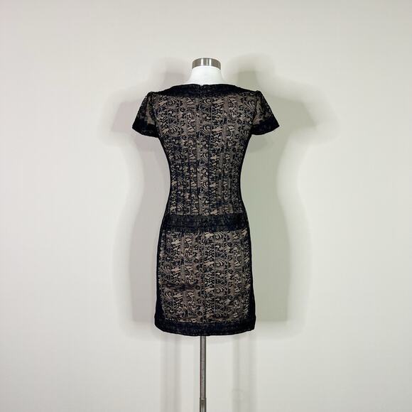 Tadashi Shoji | Black Lace Nude Illusion Formal Cocktail Designer Mini Dress 2 - Picture 6 of 10